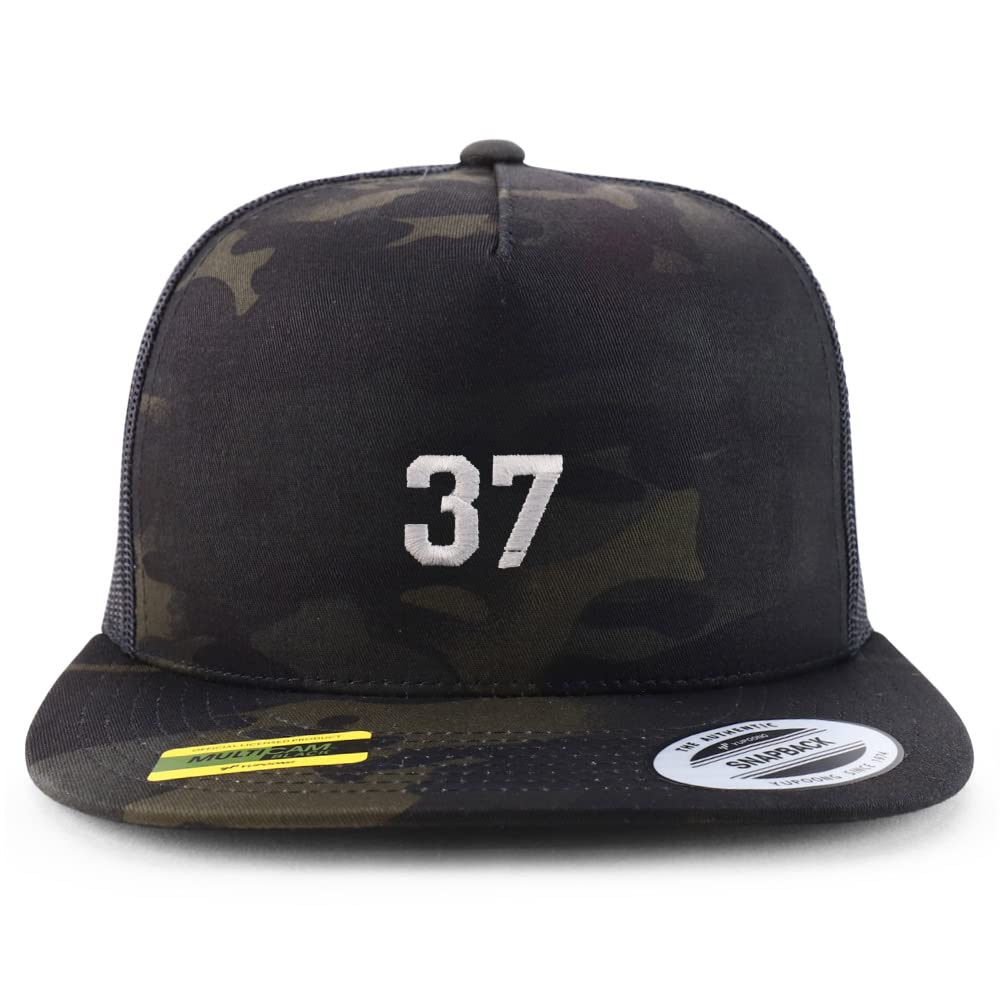 Trendy Apparel Shop Small Number 37 Embroidered 5 Panel Flatbill Trucker Cap