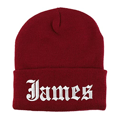Trendy Apparel Shop James Old English Embroidered Long Cuff Beanie