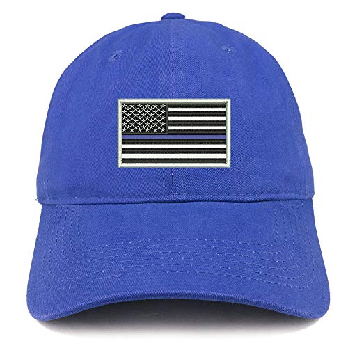 Trendy Apparel Shop US American Flag Thin Blue Embroidered Soft Cotton Cap