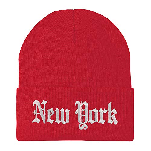 Trendy Apparel Shop New York State Old English Embroidered Long Cuff Beanie
