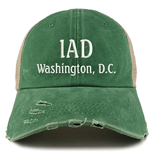 Trendy Apparel Shop IAD Washington DC Embroidered Frayed Bill Trucker Mesh Back Cap