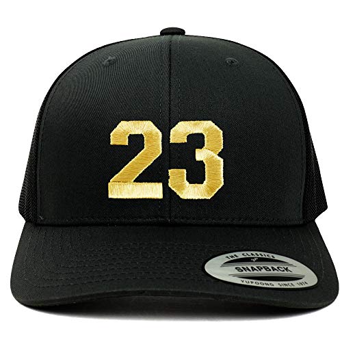 Trendy Apparel Shop Number 23 Gold Thread Embroidered Retro Trucker Mesh Cap