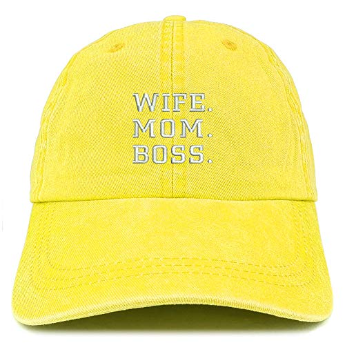 Trendy Apparel Shop Wife Mom Boss Embroidered Washed Cotton Adjustable Cap