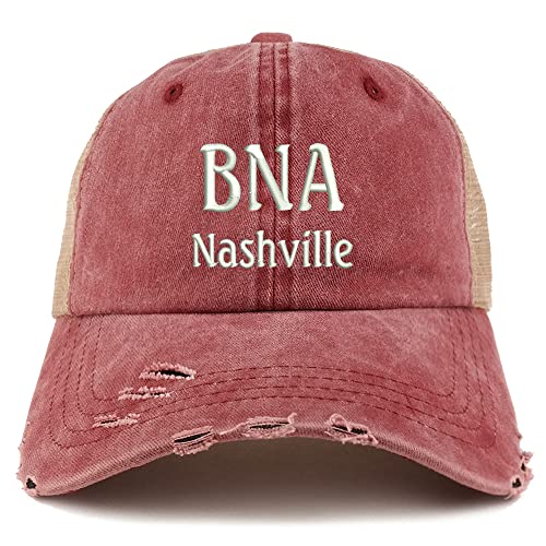 Trendy Apparel Shop BNA Nashville Embroidered Frayed Bill Trucker Mesh Back Cap
