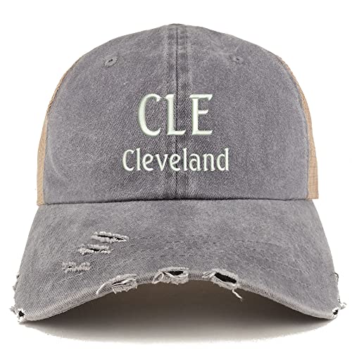 Trendy Apparel Shop CLE Cleveland Embroidered Frayed Bill Trucker Mesh Back Cap