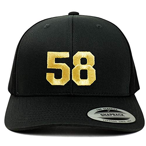 Trendy Apparel Shop Number 58 Gold Thread Embroidered Retro Trucker Mesh Cap