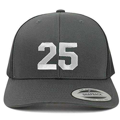 Trendy Apparel Shop Number 25 White Thread Embroidered Retro Trucker Mesh Cap
