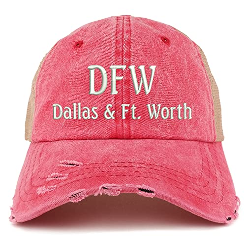 Trendy Apparel Shop DFW Dallas and Fort Worth Embroidered Frayed Bill Trucker Mesh Back Cap