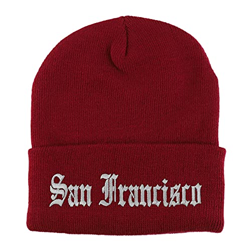Trendy Apparel Shop San Francisco Old English Embroidered Long Cuff Beanie