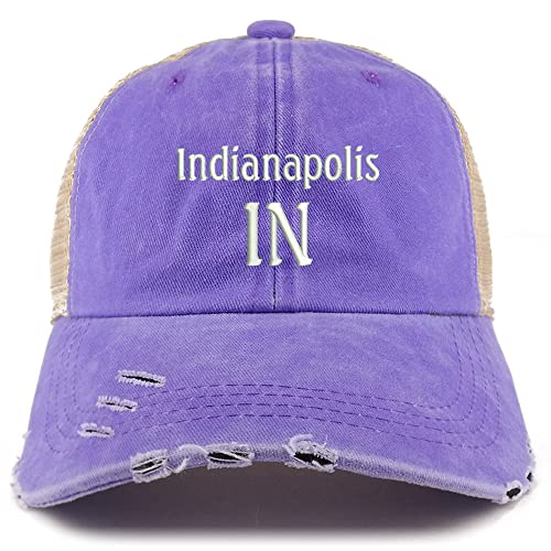 Trendy Apparel Shop Indianapolis in Embroidered Frayed Bill Trucker Mesh Back Cap