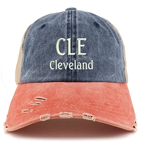 Trendy Apparel Shop CLE Cleveland Embroidered Frayed Bill Trucker Mesh Back Cap