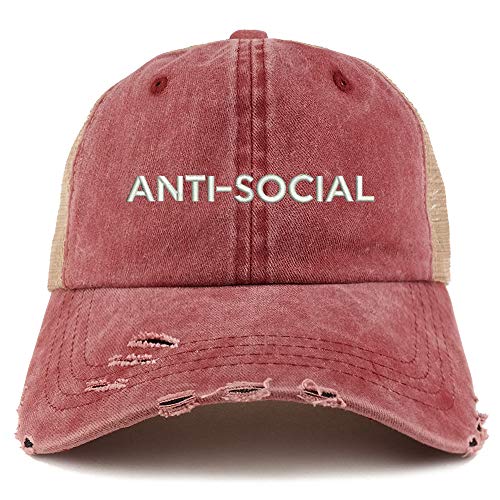 Trendy Apparel Shop Anti Social Washed Front Mesh Back Frayed Bill Cap