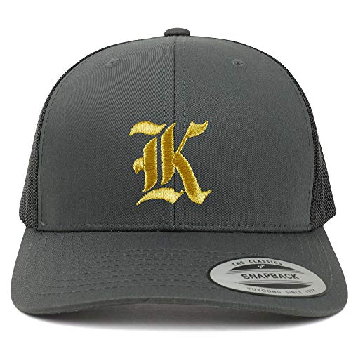 Trendy Apparel Shop Old English Gold K Embroidered Retro Trucker Mesh Baseball Cap