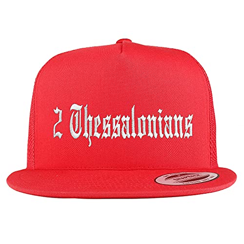 Trendy Apparel Shop 2 Thessalonians Old English 5 Panel Flatbill Trucker Cap