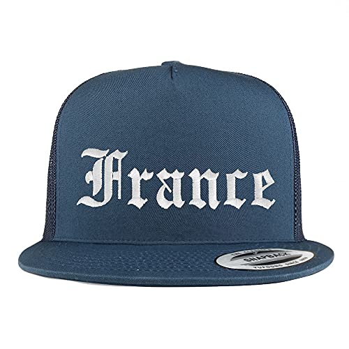 Trendy Apparel Shop France Old English 5 Panel Flatbill Trucker Cap