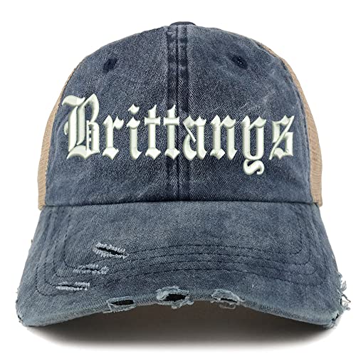 Trendy Apparel Shop Old English Brittanys Frayed Bill Trucker Mesh Back Cap