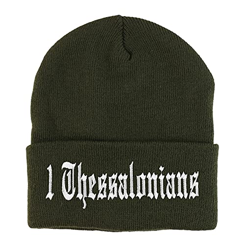 Trendy Apparel Shop 1 Thessalonians Old English Embroidered Long Cuff Beanie