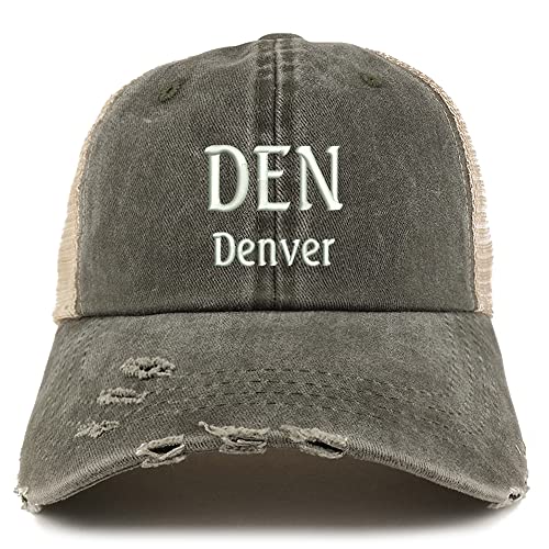 Trendy Apparel Shop DEN Denver Embroidered Frayed Bill Trucker Mesh Back Cap