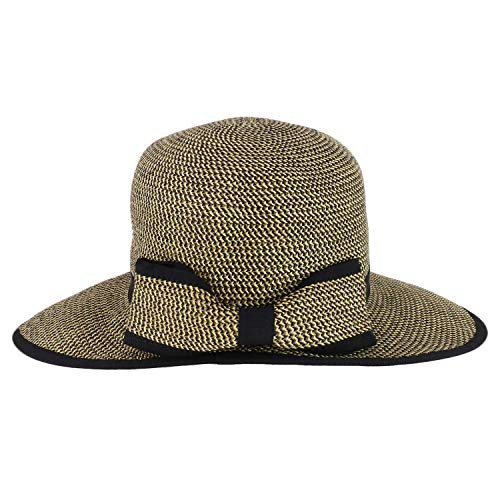 Trendy Apparel Shop UPF 50+ 4 Inch Split Brim Bow Paper Braid Tweed Sun Hat