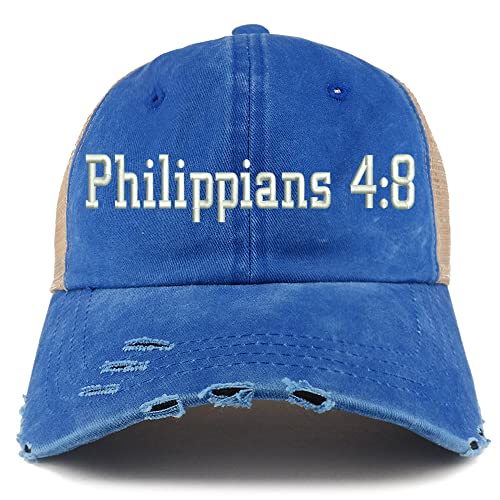 Trendy Apparel Shop Philippians 4:8 Frayed Bill Trucker Mesh Back Cap