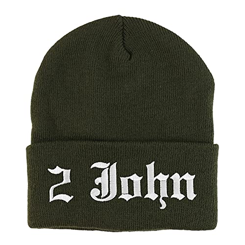 Trendy Apparel Shop 2 John Old English Embroidered Long Cuff Beanie