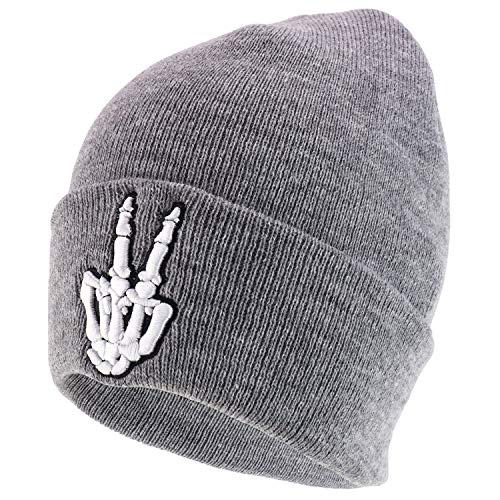 Trendy Apparel Shop 3D Skeleton Finger Embroidered Winter Cuff Folded Beanie
