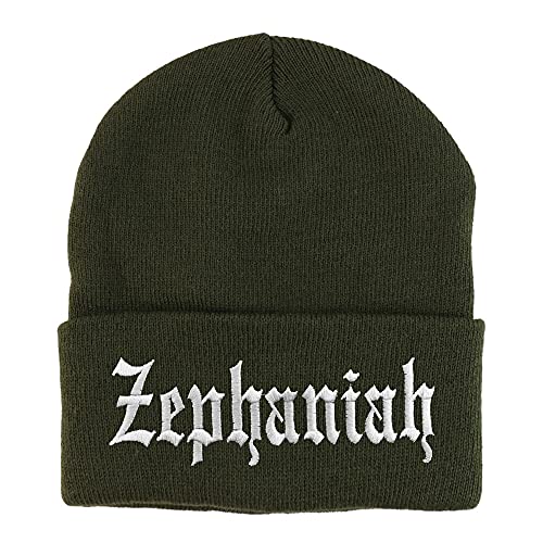 Trendy Apparel Shop Zephaniah Old English Embroidered Long Cuff Beanie