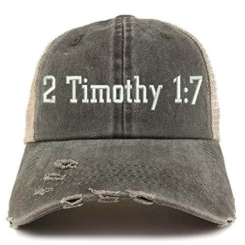 Trendy Apparel Shop 2 Timothy 1: 7 Frayed Bill Trucker Mesh Back Cap