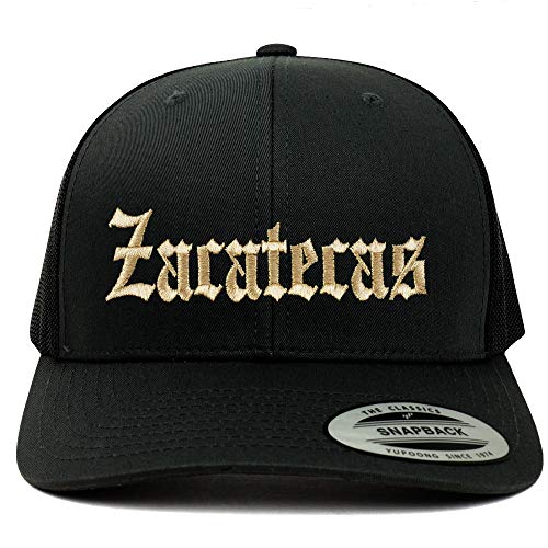 Trendy Apparel Shop Old English Zacatecas Gold Embroidered Retro Trucker Mesh Cap