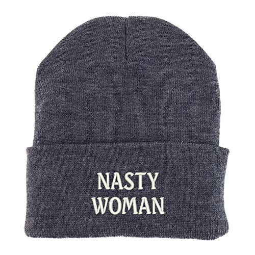 Trendy Apparel Shop Nasty Woman Embroidered Made in USA Cuff Folded Acylic Knit Winter Beanie Hat
