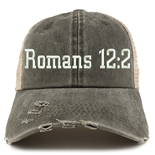 Trendy Apparel Shop Romans 12:2 Frayed Bill Trucker Mesh Back Cap