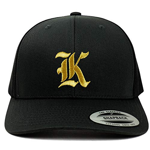 Trendy Apparel Shop Old English Gold K Embroidered Retro Trucker Mesh Baseball Cap