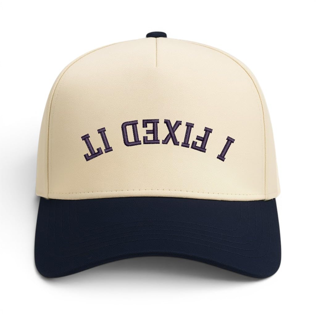 Trendy Apparel Shop I Fixed It Upside Down Embroidered 5 Panel Two Tone Vintage Ball Cap