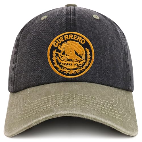 Trendy Apparel Shop Guerrero Mexico Gold Embroidered Patch Pigment Dyed Washed Baseball Cap