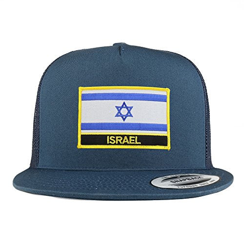 Trendy Apparel Shop Israel Flag 5 Panel Flatbill Trucker Mesh Snapback Cap