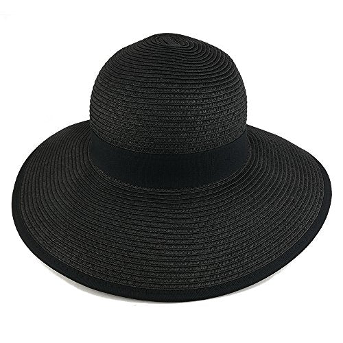 Trendy Apparel Shop UPF 50+ Ladies Split Brim Paper Braid Tweed Hat with Bow