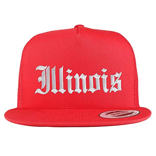 Trendy Apparel Shop Illinois State Old English 5 Panel Flatbill Trucker Mesh Cap