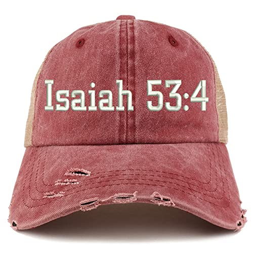 Trendy Apparel Shop Isaiah 53:4 Frayed Bill Trucker Mesh Back Cap