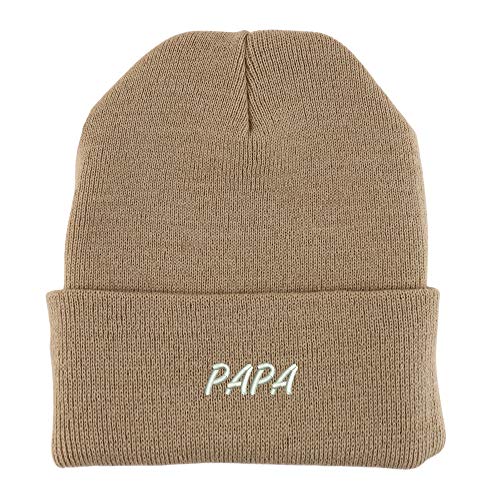 Trendy Apparel Shop Papa Embroidered Made in USA Cuff Folded Acylic Knit Winter Beanie Hat