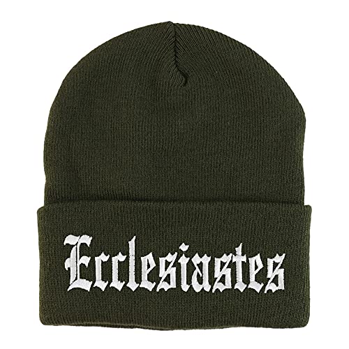 Trendy Apparel Shop Ecclesiastes Old English Embroidered Long Cuff Beanie