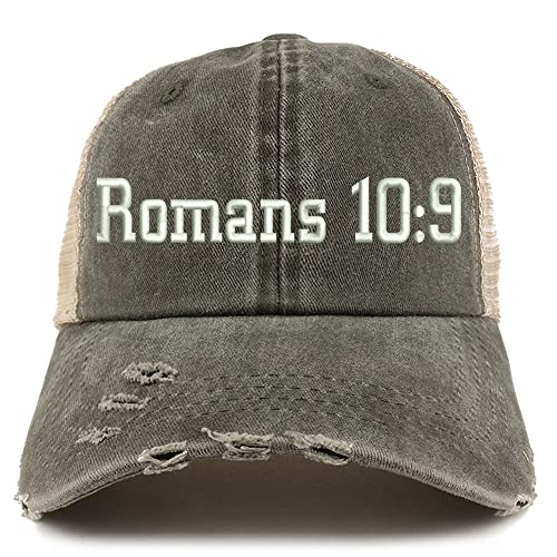 Trendy Apparel Shop Romans 10:9 Frayed Bill Trucker Mesh Back Cap