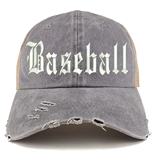 Trendy Apparel Shop Old English Baseball Frayed Bill Trucker Mesh Back Cap