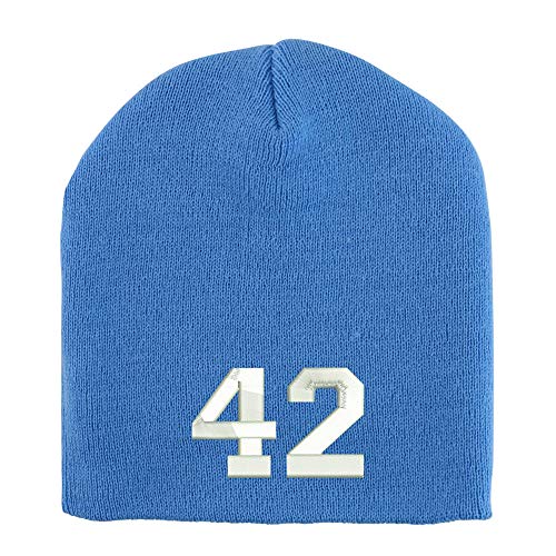 Trendy Apparel Shop Number 42 Collegiate Varsity Font Embroidered Made in USA Short Acrylic Knit Winter Beanie Hat