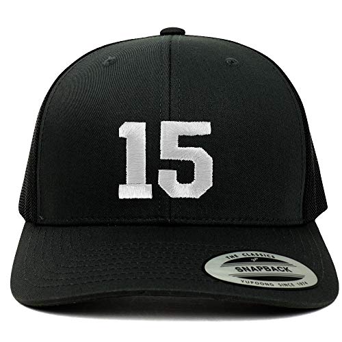 Trendy Apparel Shop Number 15 White Thread Embroidered Retro Trucker Mesh Cap