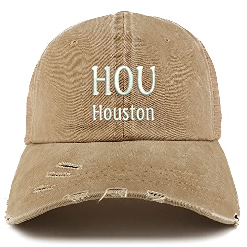 Trendy Apparel Shop HOU Houston Embroidered Frayed Bill Trucker Mesh Back Cap