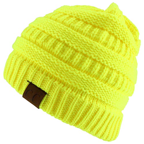 Trendy Apparel Shop Neon Color High Visibility Cable Knit Winter Beanie Hat