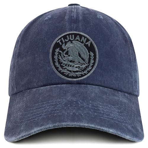 Trendy Apparel Shop Tijuana Mexico Charcoal Embroidered Patch Pigment Dyed Washed Baseball Cap
