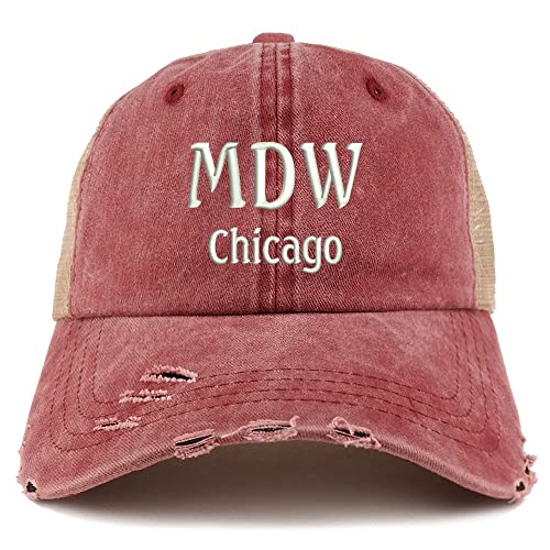 Trendy Apparel Shop MDW Chicago Embroidered Frayed Bill Trucker Mesh Back Cap