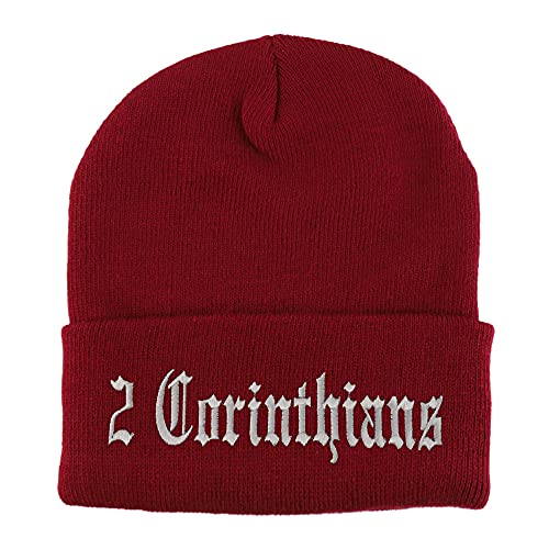 Trendy Apparel Shop 2 Corinthians Old English Embroidered Long Cuff Beanie