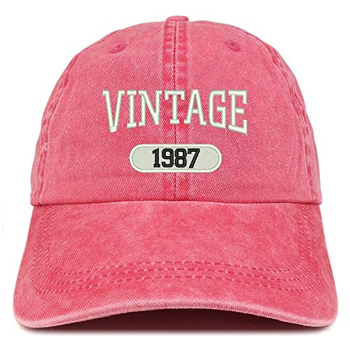 Trendy Apparel Shop Vintage 1987 Embroidered 34th Birthday Soft Crown Washed Cotton Cap